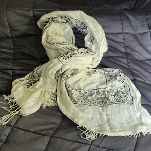 Black and White embroidered scarf